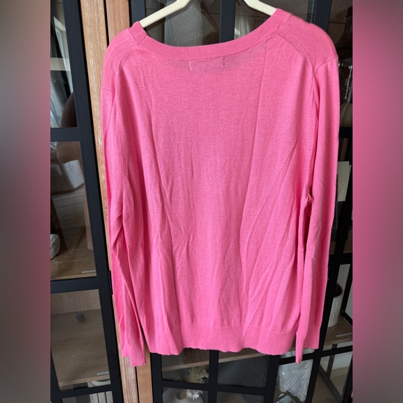 Banana Republic silk cashmere sweater crewneck ribbed bright pink guava top - Picture 3 of 6